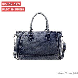 Denim Crossbody Tote Bag with Zipper, Adjustable Strap, Lightweight